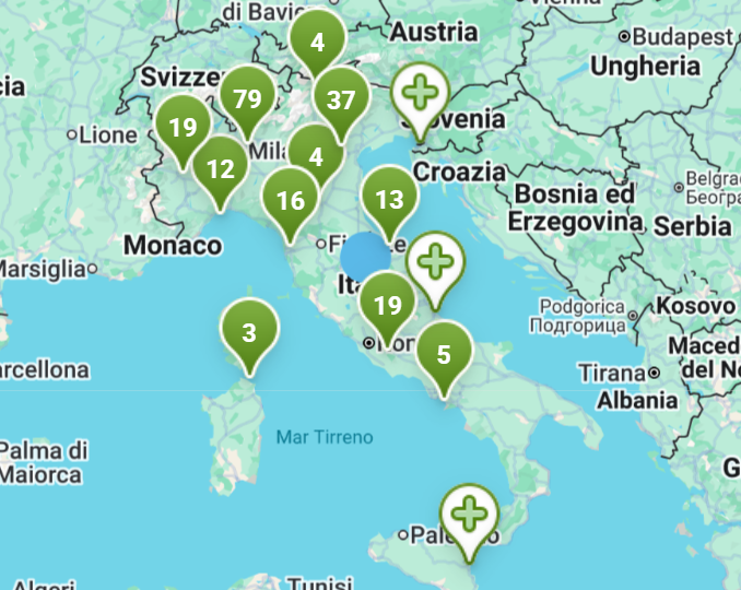 Anteprima mappa con farmacie in italia
